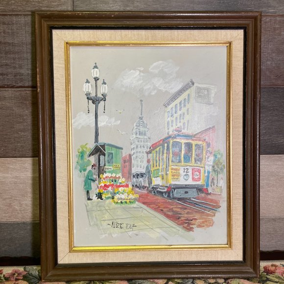Original Albert Tolf Signed Oil Painting San Francisco Cable Car Framed 